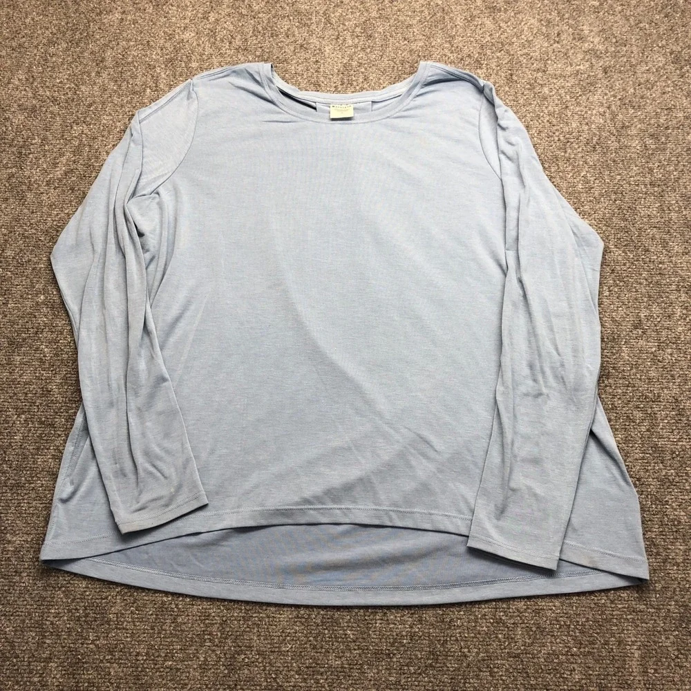 Athleta Womens Light Blue Pleated Back High Low Long Sleeve Top Size M 4579